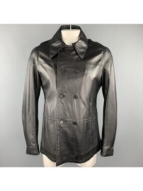 CoSTUME HOMME Size 40 Black Leather Double Breasted Jacket
